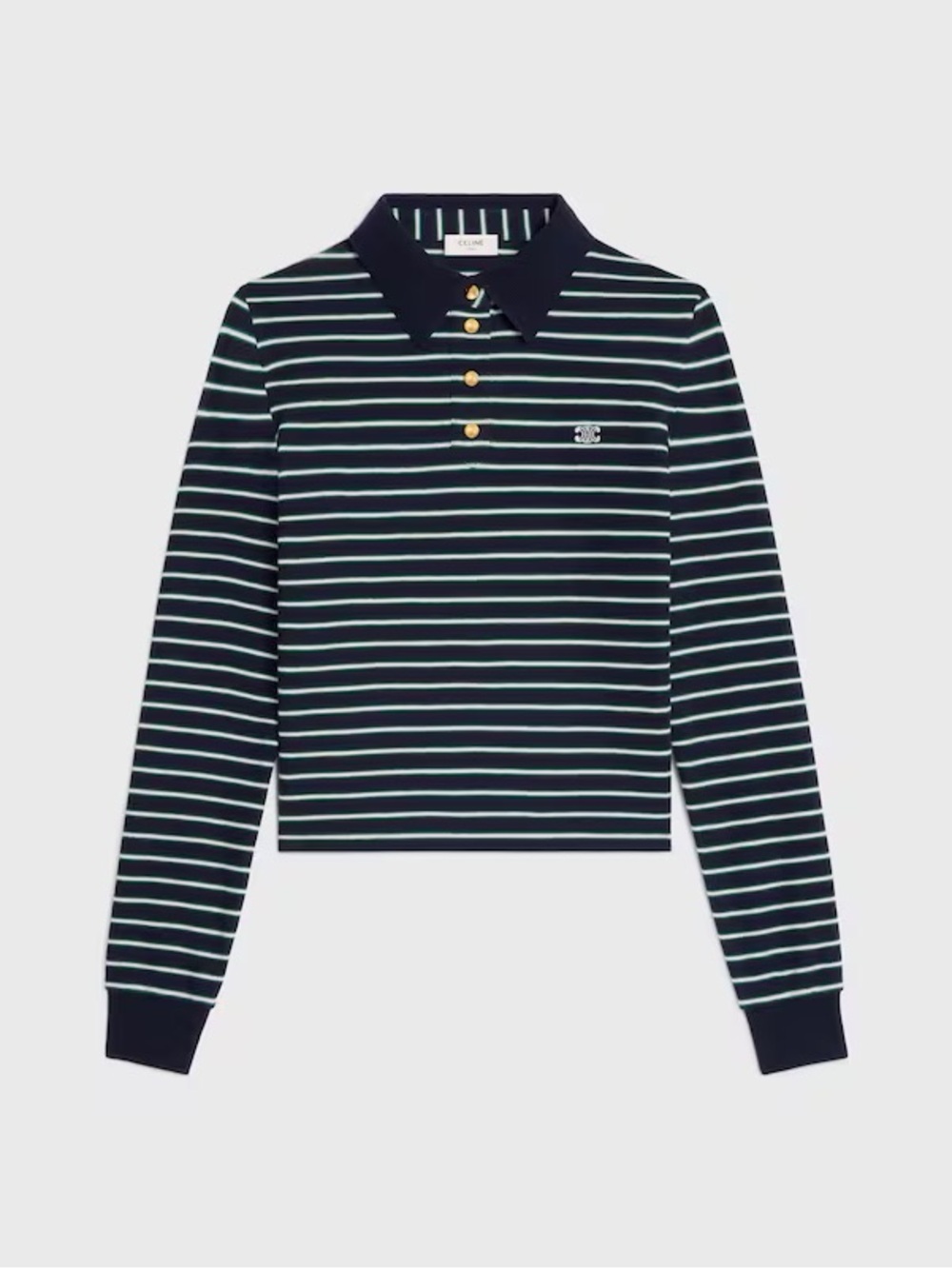 Celine Triomphe Navy and White Stripes Polo Crew Jersey Sweater Top XS